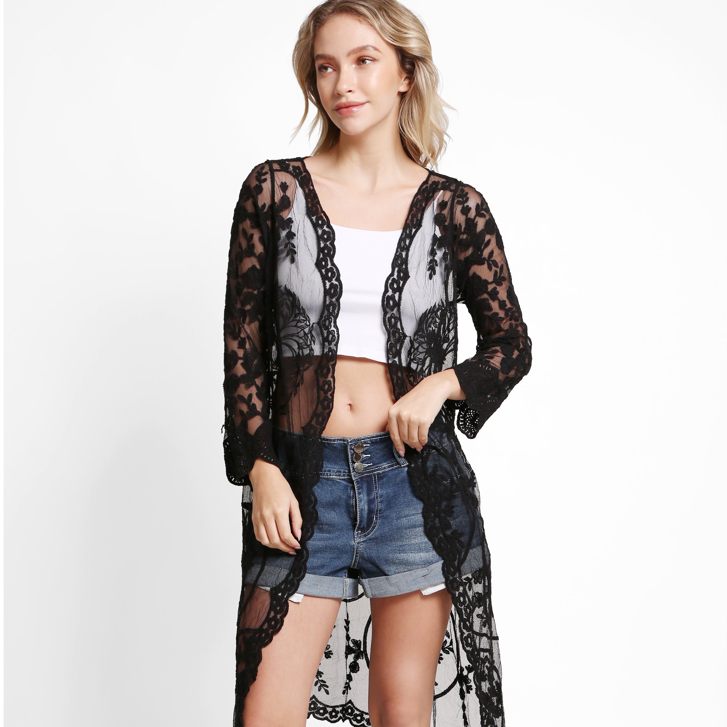 Set of 6 Ecru Crochet Lace Fabric Cover Up (S,M,L)